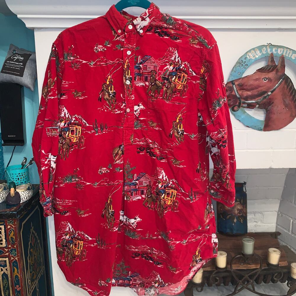 VINTAGE 80's RALPH LAUREN COWBOY WESTERN FLANNEL OVERSIZE NIGHTSHIRT - Picture 4 of 11